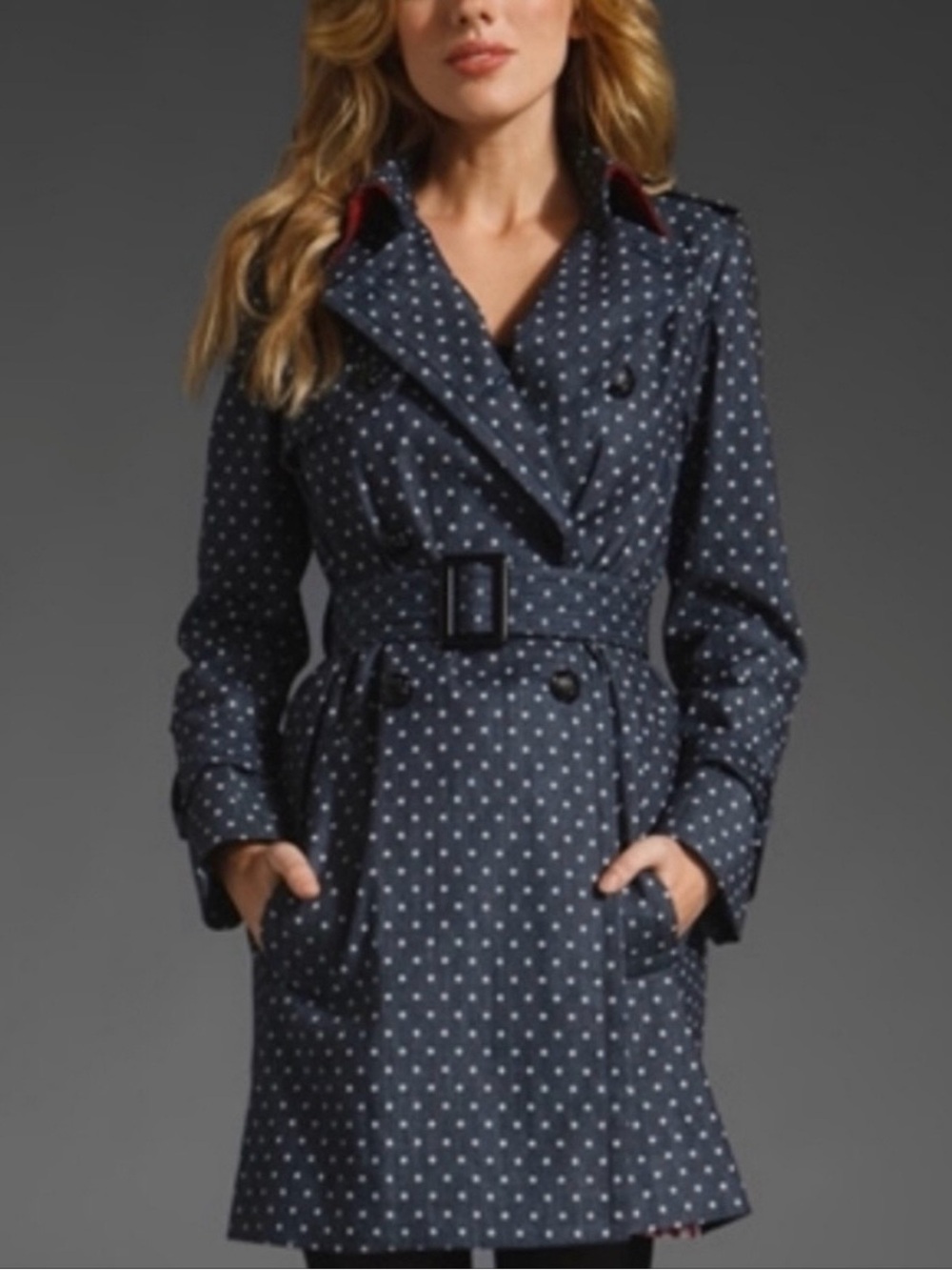 Banana Republic Navy Polka Dot Belted Trench